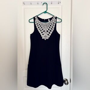 Kensie Black A-line Mini Dress with White Lace neckline size medium